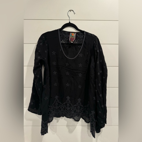 Johnny Was black eyelet embroidered long sleeve top - Picture 1 of 4